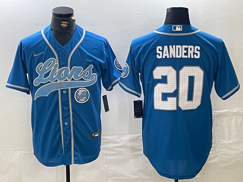 Men Detroit Lions #20 Sanders Blue Joint Name 2024 Nike Limited NFL Jersey style 6